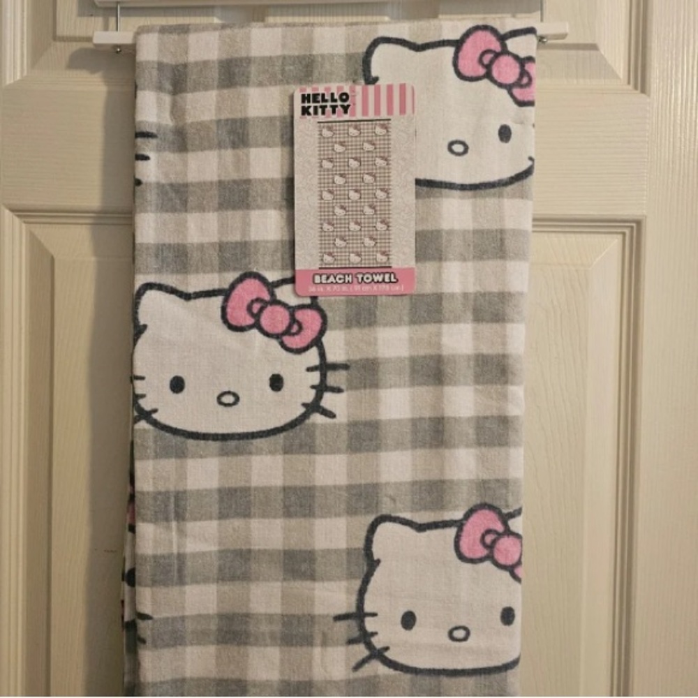 Hello Kitty Plaid Beach Pool Towel Gray Plaid